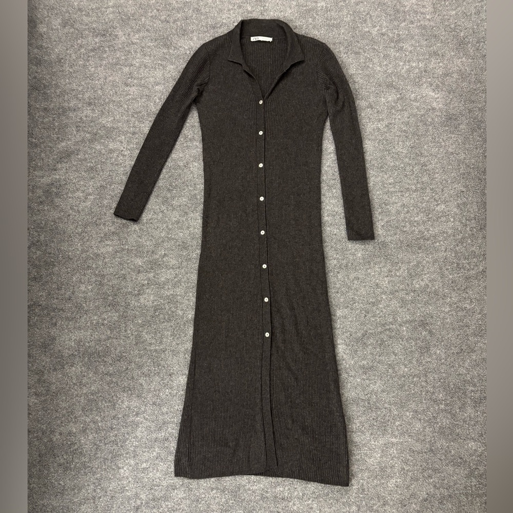 Zara Sweater Long Sleeve Gray Button Down Maxi Dress